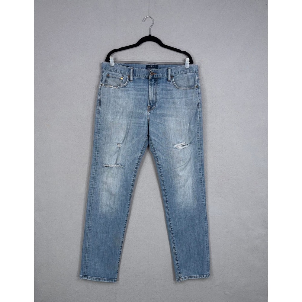 Lucky Brand 221 Original Straight Mens 36x34 Blue Solid Distressed Denim Jeans